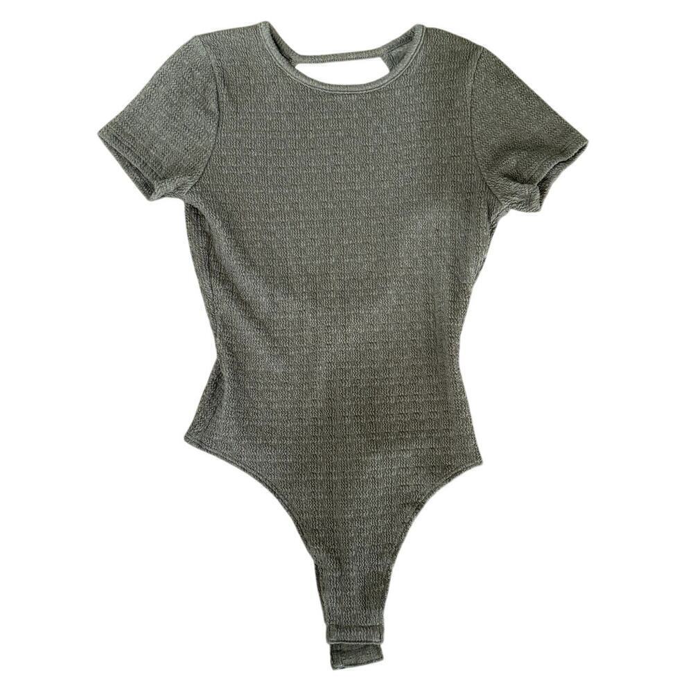 Short Sleeve Thong Bodysuit Brown Women's Size Medium